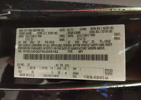 2017 Ford Escape Se from USA, damaged, VIN 1FMCU0GD7HUD05182